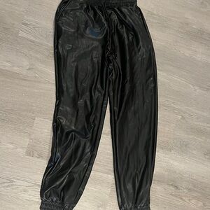 Black Faux Leather Jogger Pants
